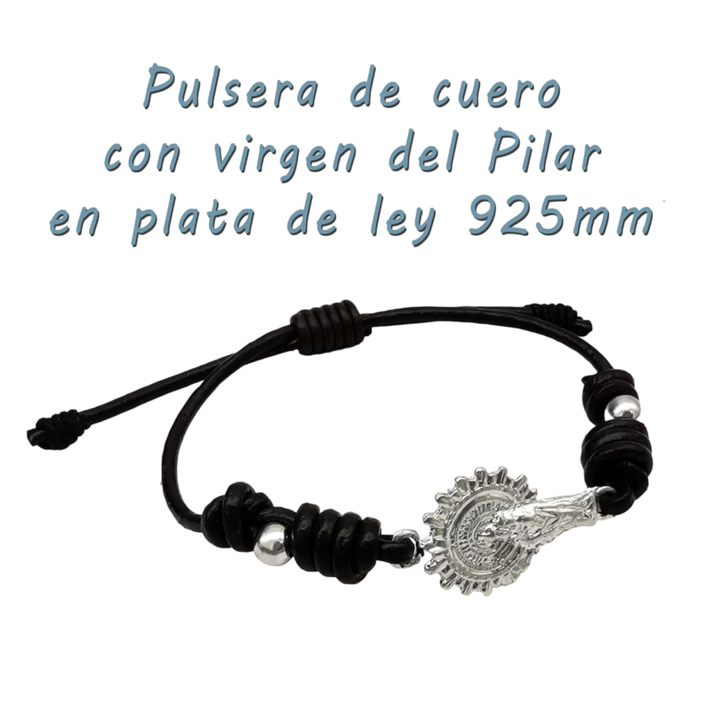 pulsera cuero y plata virgen del pilar